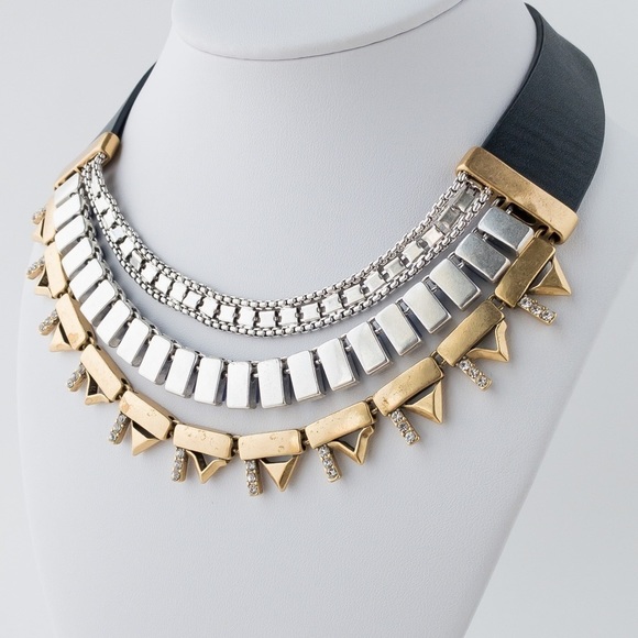 Stella & Dot Natalie Necklace Statement Layered Reversible Gold Silver Tone - Picture 10 of 13